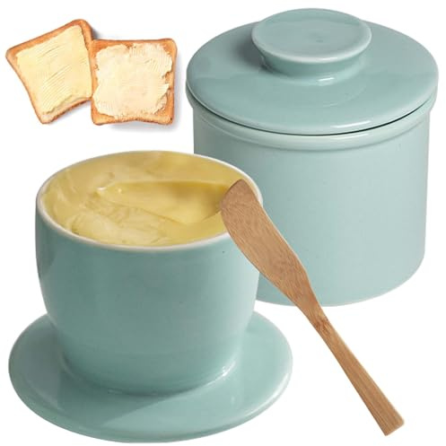Französische Butterdose, Keramik Butterdose Französisch Butterglocke Porzellan mit Buttermesser, Butter Glocke Französischer Buttertopf mit Deckel für Frische und Streichfähige Butter