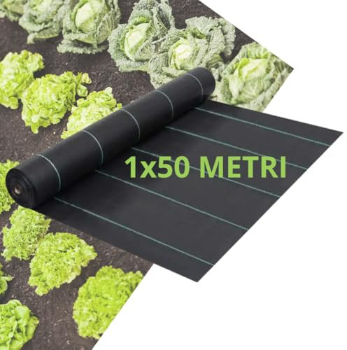 Tata Home Telo Pacciamatura 1x50 Metri 100g/m² Telo Anti Erbacce per Orto Giardino Tessuto Permeabile all'Acqua Stabilizzazione ai Raggi UV Barriere Contro Le Erbe Infestanti Colore Nero