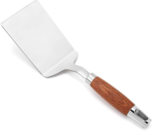 Stainless Steel Spatula Turner, Vayvnt Heavy Duty Metal Griddle Spatula for Cast Iron, Kitchen Flipper for Turning Serving, Beveled Edge & Wooden Handle, Great for Egg, Pancake, Fish, Cake, Burger