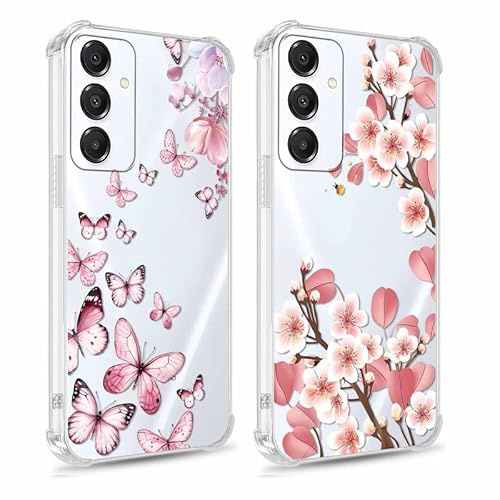 Xylota 2 x Fodral för Samsung Galaxy A16 5G 6,7 tum, Transparent Fodral Aesthetic Ritningar Blommor Fjärilar Flickor Kvinnor Omslag, Tunn Mjuk Silikon TPU Stötsäker Skyddshölje för Samsung A16