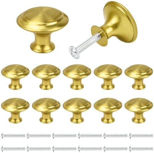 NISENTIA Möbelknöpfe, 12 Stück Schrankknöpfe Knöpfe Gold Runde, Knauf für Schrank Edelstahl, Schubladenknopf, Einloch Knöpfe Kommode, Türknöpfe Schrank mit Schrauben für Schublade, Kleiderschrank