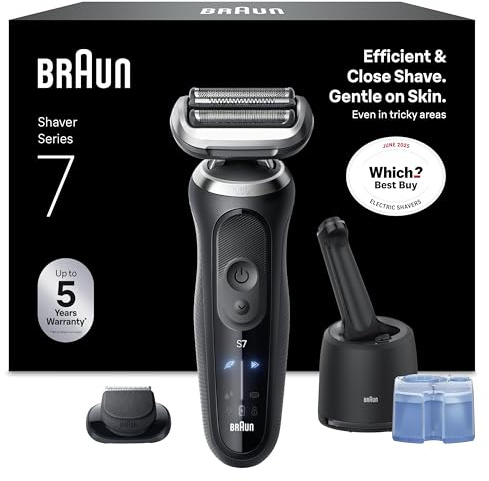 Braun Series 7 Electric Shaver for Men, Wet & Dry Shave, Waterproof Foil Shaver with Beard Trimmer, Clean & Charge SmartCare Center, Engineered in Germany, 72-N7200CCE, Black