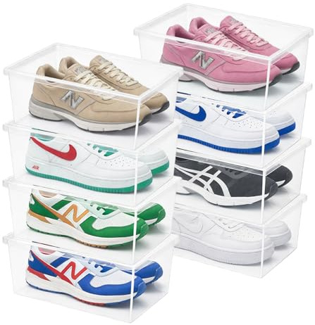 Superio Shoe Box Modern Storage Container 8 Pack - 6.5 Quart/6 Liter, Stackable Plastic Shoe Box Organizer (13.5L x 8.35W x 5.2H)
