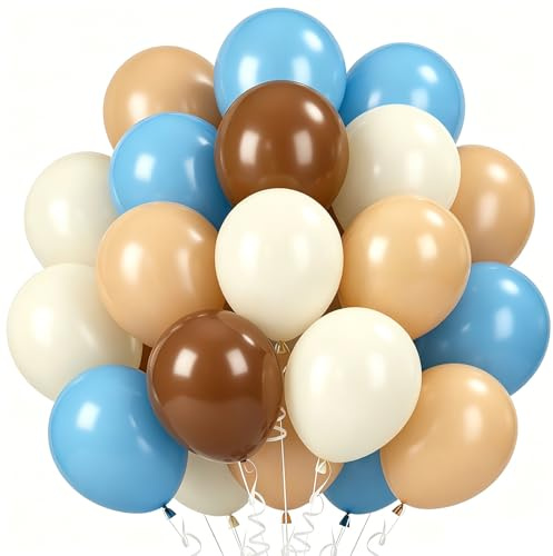 60 Stück Luftballons Blau, 12 Zoll Helium Ballons für Mädchen Geburtstagsfeiern, Kaffee, Hautfarbe, Sandweiß, Macablau Ballons für Hochzeit, Brautparty, Partydekorationen