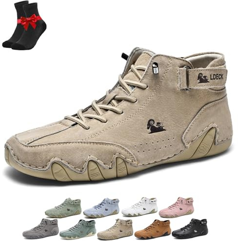 Alpacka Barfotaskor, Vattentäta Barfotaskor i Läder for Herr och Dam, Unisex Vandringskor for Friluftsliv(Khaki,39 EU)
