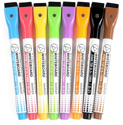 8 marcadores coloridos con borrador para pizarra blanca de 0,5 mm, punta fina, 8 colores borrables