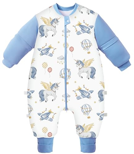 Chilsuessy Baby Winterschlafsack mit Füßen und abnehmbare langärmelige Babyschlafsack mit Beinen aus natürlichen Bambusfaser kleinen Kinderschlafsack, 2,5 Takg/Einhorn, XL/Baby Höhe 110–120 cm