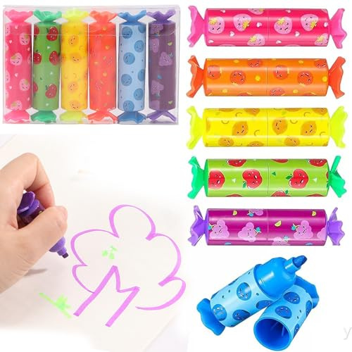 Quesuc 6 Stück Mini Textmarker, Süße Bonbon Textliner Stifte Für Kinder Schüler - 6 Farben, Lustige Schreibwaren Highlighter Schule Mitgebsel-Füllungen (Fruchtstil)