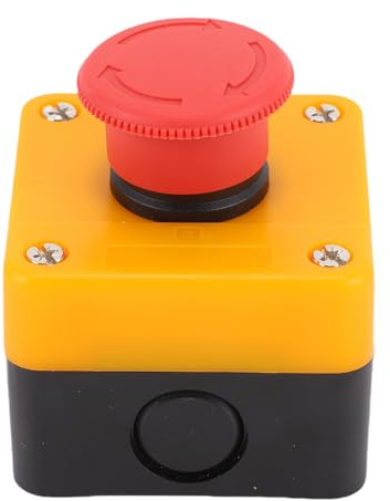 Eujgoov Interruptor de Botón de Parada de Emergencia 1NO 1NC 10A Cabeza de Seta Roja con Caja para Equipos de Control Industrial