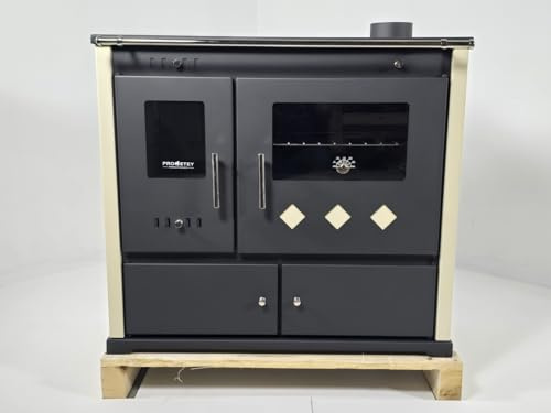 Prometey Praktik Lux Eco Wood Burning Cooker – Ivory Side Panels, Cast Iron Hotplate, A+ Energy Class, 7.5–12 kW, Oven & Large Firebox, EcoDesign 2022 Compliant