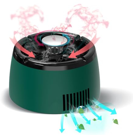 Portable Rechargeable Smokeless Ashtray with Powerful Smoke Absorber – USB Electric Cigarette Smoke Remover with Replaceable Filter, Green Air Purifier Ash Tray for Home, Office & Car Green