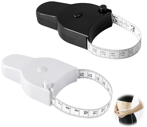2 st måttbandskropp, 150 cm, måttband för kroppsmätningar, ergonomiskt kroppsmätband, infällbart, självlåsande kroppsmått med tryckknapp och reträttstejp, mått för fitness, klippare, sömnad