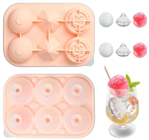 UR URLIFEHALL 1 molde de silicona rosa con forma de bola de diamante rosa, molde para cubitos de hielo, para cócteles fríos, whisky, jugo, café, bebidas elegantes, congelador