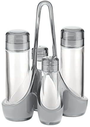 Guzzini Menage Set Olio Aceto Sale e Pepe Glam/Vintage, Grigio Cielo, 18.5 x 14 x h24 cm