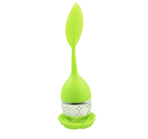 Niedliches Tee-Ei aus Silikon (BPA-frei) und einer Edelstahl-Kugel für losen Tee Tee-Infuser in Blatt-Form in Grün