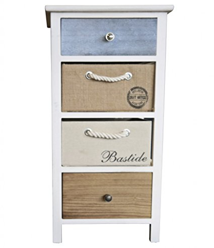 Wohnando Kommode Holz 74x38x28cm Schubladenschrank Landhausstil Shabby Chic Vintage Weiß mit bunten Körben | Stilvoller Schrank Aufbewahrung Schlafzimmer Flur Bad | Mittel Bunt elbmöbel