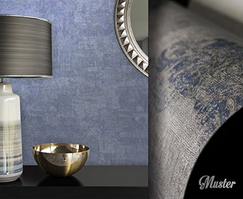 NEWROOM Papel pintado barroco azul,gris,plata vellóntapete azul,gris,plata Barock Glamour Modern Barock Ornamente Unifarbe hermoso diseño moderno 3d mirada , incluyendo papel tapiz guía
