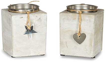 levandeo 2er Set Kerzenständer Beton Je 13cm Hoch Kerzenleuchter Grau Kerzenhalter Tischdeko Herz Stern Geschenkidee