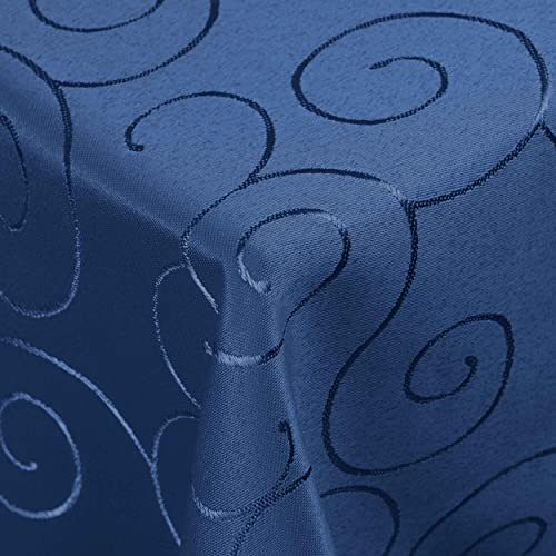 DecoHomeTextil Kringel Tischdecke Eckig 90 x 90 cm Dunkelblau | schwere Qualtität, glänzend, Ornamente, Damast Tafeldecke