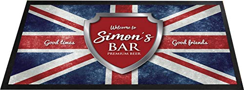 Personalised Bar Mat, Union Jack flag shield, any name pub beer bar runner Bar accessories