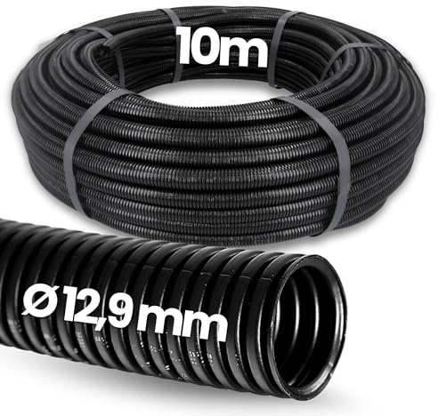 10 Meter Kalitec Wellrohr geschlossen NW 13 I ungeschlitzt Wellschlauch I Marderschutzrohr I Leerrohr I Kabelschutz AD 15,8 mm ID 12,9 mm | Ungeschlitztes Leerrohr aus Polypropylen, UV-beständig, Kabelschutz AD 15,8mm & ID 12,9mm, Schwer Entflammbar