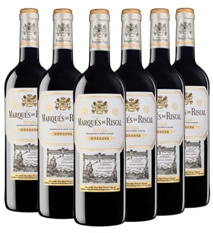 Marqués De Riscal Reserva, Vino Tinto, Denominación de Origen Calificada Rioja, Variedad Tempranillo, 24 Meses en barrica, 6 Botellas de 750 ml