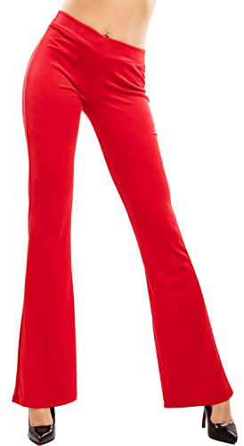 Toocool Pantalones Mujer Campana Ajustados Pata de Elefante Terciopelo Pana Cintura Alta Elásticos Elegantes VI-82148 [S, Rojo]