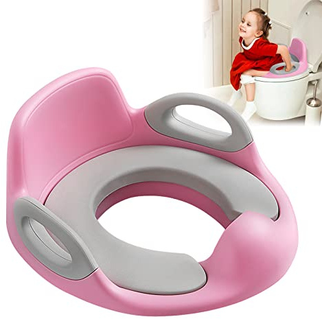 VA-Cerulean Toilettensitz,Kinder WC Sitz mit Griff und Spritzschutz,Anti-Rutsch,universeller Töpfchentrainer für 1-8 jährige Jungen und Mädchen (Rosa+Grau)