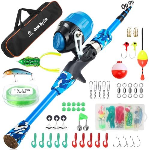 Kids Fishing Pole Kit Set，Portable Telescopic Fishing Rod and Reel Combo Full Kits for Boys, Girls, Beginner, Youth
