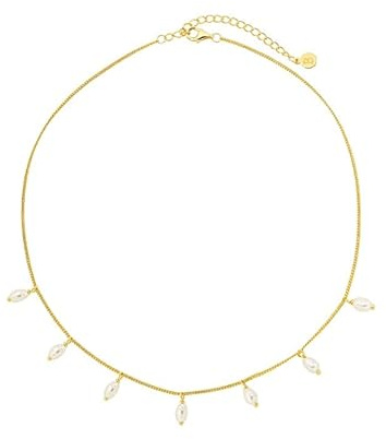 Brandlinger ® Perlenkette Damen Silber 925. Kette mit Süßwasserperlen, vergoldet mit 18 Karat (Silber und Gold), Schmuck für Frauen und Mädchen. Kettenlänge verstellbar 35-40cm (sehr eng anliegend).