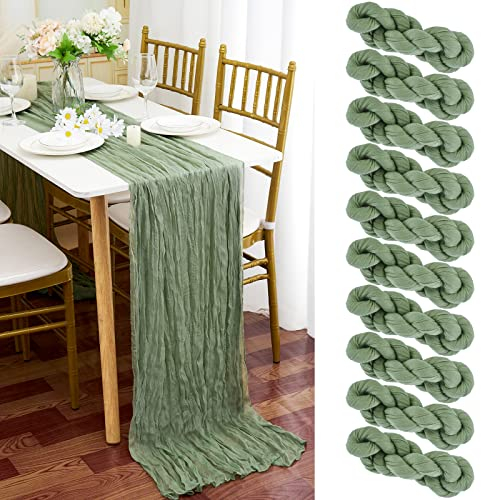 10 Stück Seihtuch - Salbeigrün, 90 x 300 cm - Käsetuch - Rustikaler Gaze Stoff - Boho Cheesecloth - Hochzeit Tischdecke für Hochzeitsfeier & Brautparty - Tischdekoration