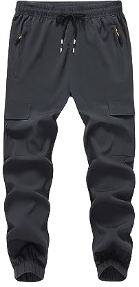 WaltZon Boy's Cargo Joggers Pants Youth Quick Dry Hiking Pull-On Lightweight Pants for Sports Outdoor with Zipper Pockets(3801-D.Gray06)