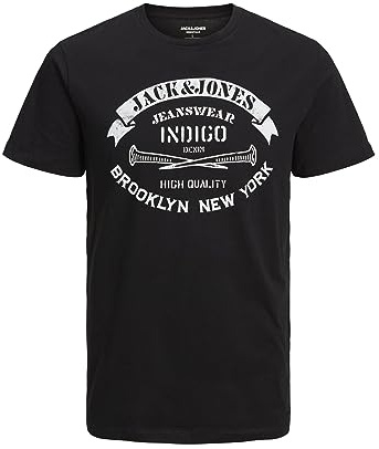 JACK & JONES Camiseta para Hombre con Cuello Redondo, Negro, XS