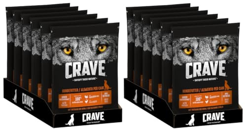 CRAVE Hund Beutel Hundefutter Trockenfutter - Verschiedene Größen und Geschmacksrichtungen (2x6x 1kg, Truthahn & Huhn)