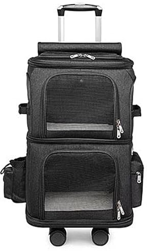 Katzentransportbox mit Zwei Fächern und Abnehmbaren Rädern, Katzenbox Transportbox für 2 Kleine Katzen Hunde und Kaninchen für Außenbereich, Grau (Color : Black)