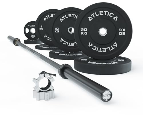 ATLETICA Delta HighRep hantelstänger, set, Delta hybrid skivstång | 75 kg hantelskivor | hantellås i aluminium | för tyngdlyftning, powerlifting och CrossFit Delta Hybrid Barbell färg bullet grå