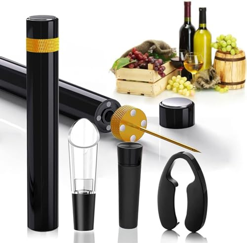 Mini set di apribottiglie da viaggio, portatile, tascabile, con pompa ad aria compressa, apribottiglie con aeratore, tagliacapsule e tappo per sottovuoto, apertura rapida per bottiglie 7S, per casa
