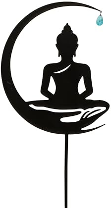 Lifestyle & More Gartenschild Gartenstecker Buddha schwarz aus Metall Höhe 98 cm Breite 24 cm