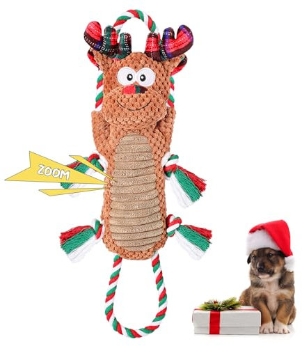 FWLWTWSS Hundespielzeug Unzerstörbar, Elch Interaktives Hundespielzeug Weihnachten Quietschend, Waschbares Pull-Interaktion Hunde Kuscheltier für Klein Mittel Hunde Welpen