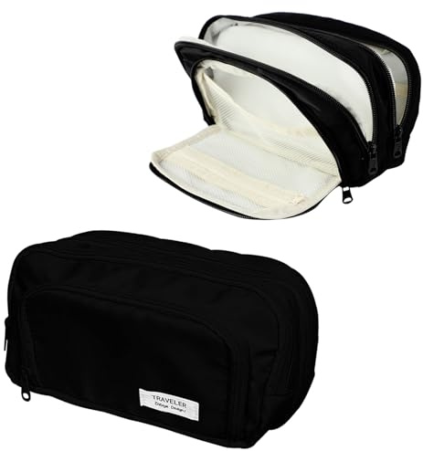 Federpenal, Federmäppchen mit 3 Schichten Einfache, Schwarz 21 x 13 x 7 cm | Große Kapazität, Für Kinder, Mädchen, Jungen, Damen, Herren, Teenager, Studenten