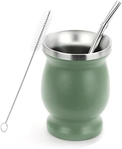 Ruikcoll Tazza Mate, set di tazze da tè Mate, tazza Yerba Mate in acciaio inossidabile con cannuccia in acciaio inossidabile e spazzola per la pulizia, per caffè, Mate, tè alla frutta (verde)