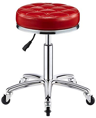 Gardeneea Simplicity Runder Rollhocker, Stuhl, PU-Leder, höhenverstellbar, Werkstatthocker, Drehbarer Zeichenstuhl, Arbeitshocker, SPA-Salonhocker mit Rollen, Bürostuhl (Rot)