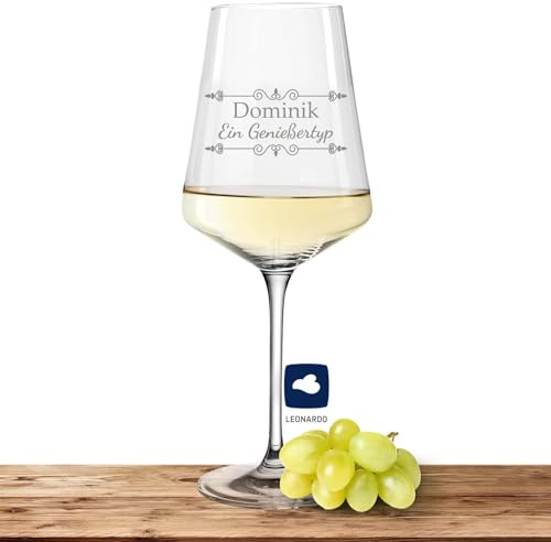 Leonardo Weißweinglas PUCCINI 560ml mit Namen oder Wunschtext graviert - personalisiertes Premium Weinglas als Geschenkidee für Männer und Frauen - (Verzierung 01) Genießerin