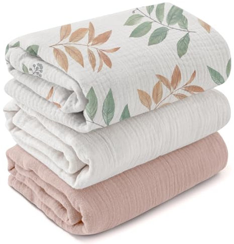 Soarwg Kids Muslin Swaddle Blanket for Newborns, Pack of 3, Large 95 x 100cm - Baby Shower Burp Cloths, Pink and White