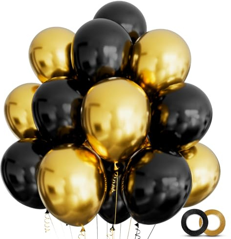 100pcs Gold and Black Balloons 12 Inch Metallic Gold Black Latex Balloons Black Gold Helium Balloon for Birthday Party Graduation New Year Anniversary Party Decorations