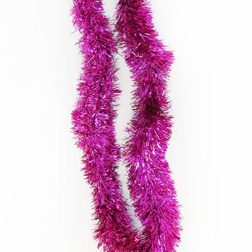 Trimming Shop 6.5ft/2m Rose Pink Christmas Tinsel Garland Shiny Metallic Fine Foil Twist Xmas Tree Garland for Festive Party, Holiday Celebration, Indoor & Outdoor Hanging Decorations
