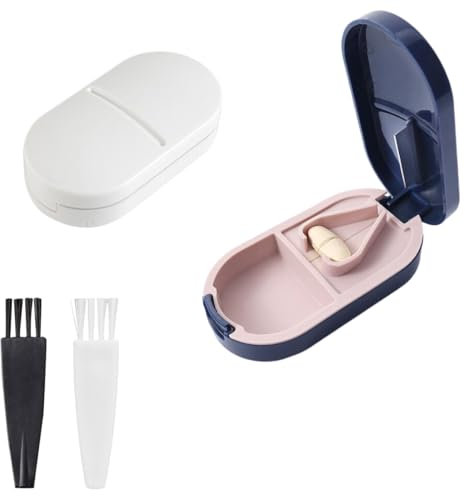 KOLZEMV 2 PCS Tablettenteiler, Tablettenteiler für Kleine und Große Tabletten, Tablettenschneider mit Aufbewahrungsfach, Tragbarer Pillenschneider mit Scharfen Klingen für Reise & täglichen Gebrauch