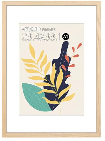 HOHIYO Cornice A1 59.4x84 Cm Cornice Di Legno 59,4x84,1 Cm (A1) Cornice Portafoto In Legno Massiccio Stile Vintage Cornice Per Poster Puzzle Con Vetro Acrilico Antisfondamento Naturale