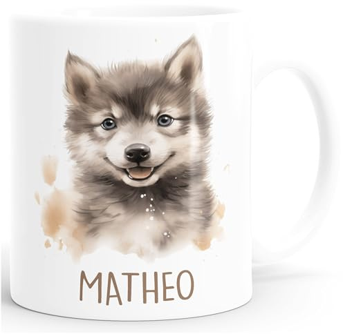 SpecialMe® Kindertasse aus Keramik personalisiert mit Namen Tiermotive Katze Hund Pferd Geschenk für Jungen Mädchen Weiss standard