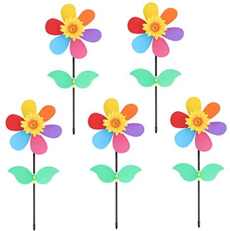Alasum 5pièces Moulin à Vent Tournesol Décoratif Lot de Jouets pour Garçon Fille Et Ornements Scéniques Intérieurs Ou Extérieurs